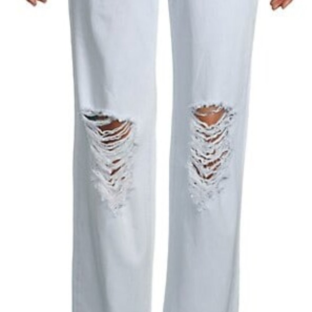 NWT WeWoreWhat Distressed Mid Rise Straight Light Wash Womens Jeans Y2K - Picture 2 of 10